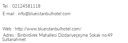 Blue stanbul Hotel telefon numaralar, faks, e-mail, posta adresi ve iletiim bilgileri
